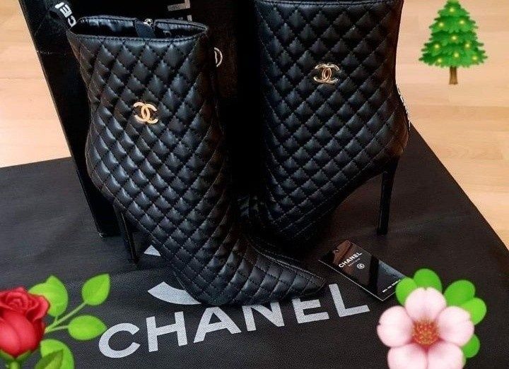 Botine dama, logo metalic auriu, saculet, etichetă