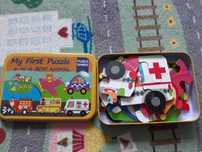 puzzle masini in cutie metalica +puzzle lisciani+memo domino patrula