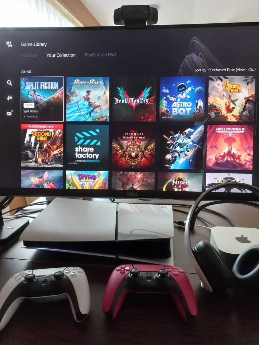 PlayStation 5 Slim cu 40 de jocuri, 1 an garanție, și casti Pulse 3D