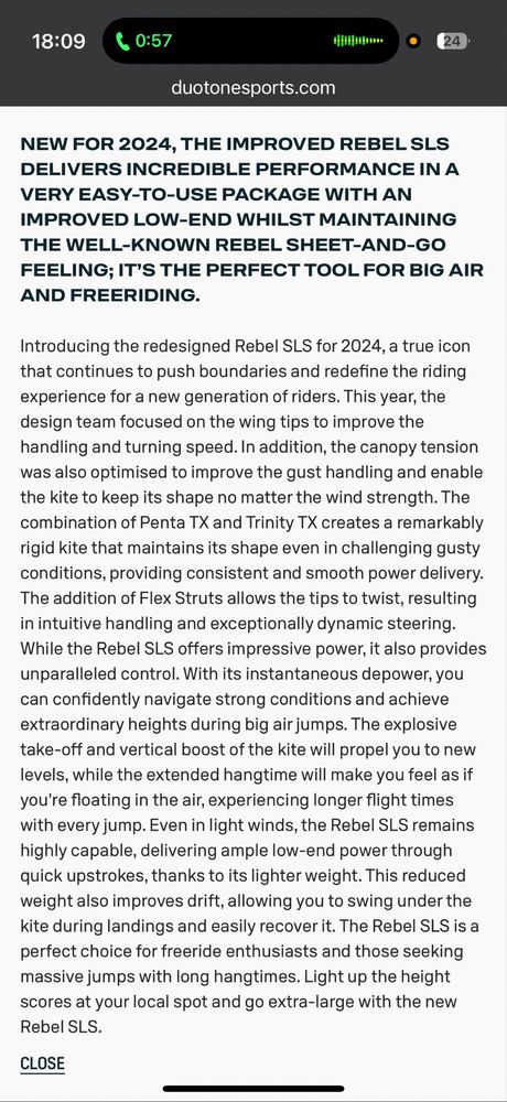 Kite Duotone Rebel SLS 2023 9 m