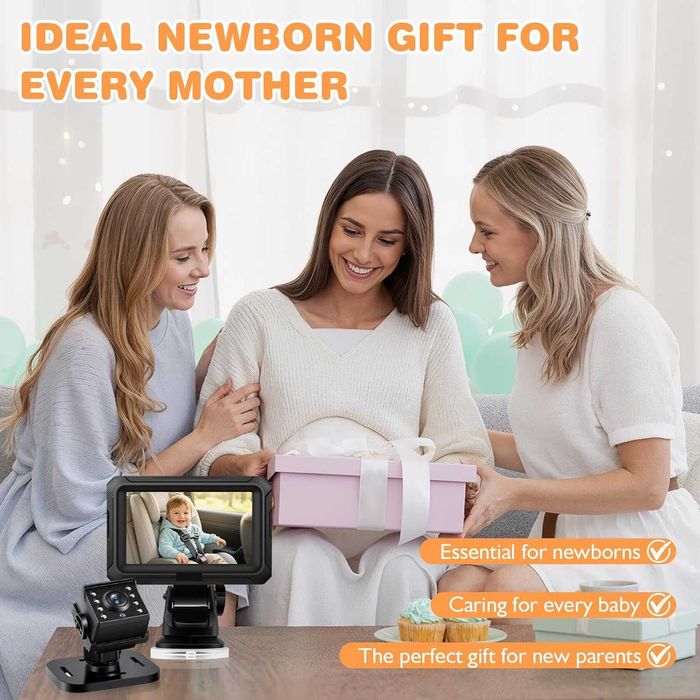 Zacro Бебешка камера за кола, 4.3'' дисплей за задната седалка