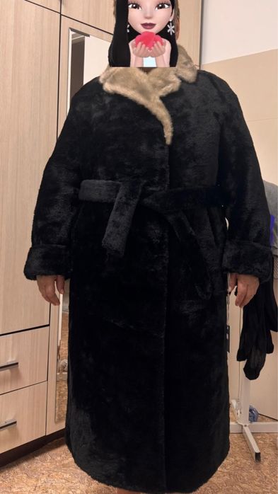 Экошуба женская зимняя, новая, с норковым воротником