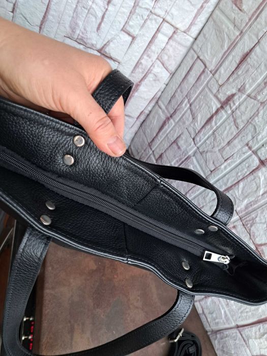 дамска чанта,черна кожена торба-естествена кожа