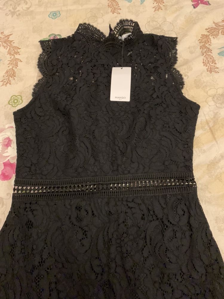Rochie dantela si broderie Mango 38