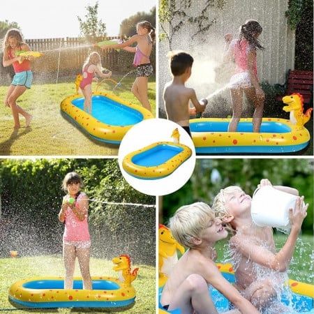 Piscina pentru copii cu stropitoare Ekkong, PVC, albastru/galben, 101