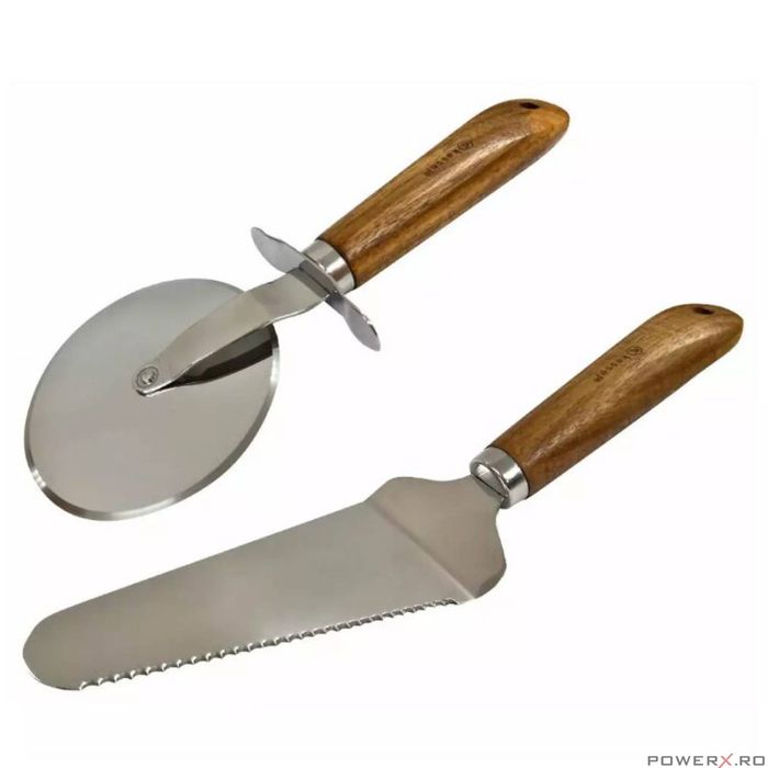 Set 2 piese pentru taiere si servire pizza, otel- lemn, Kassel