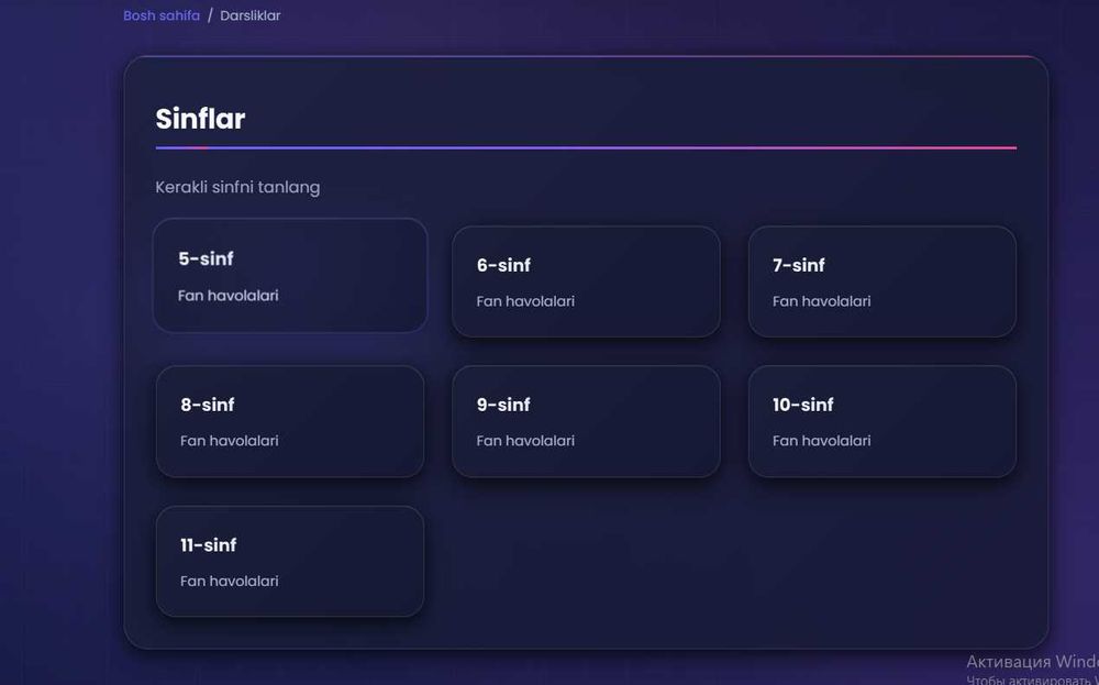 Maktablar uchun Web-sayt ichida testlar,admin panel hammasi ichida bor