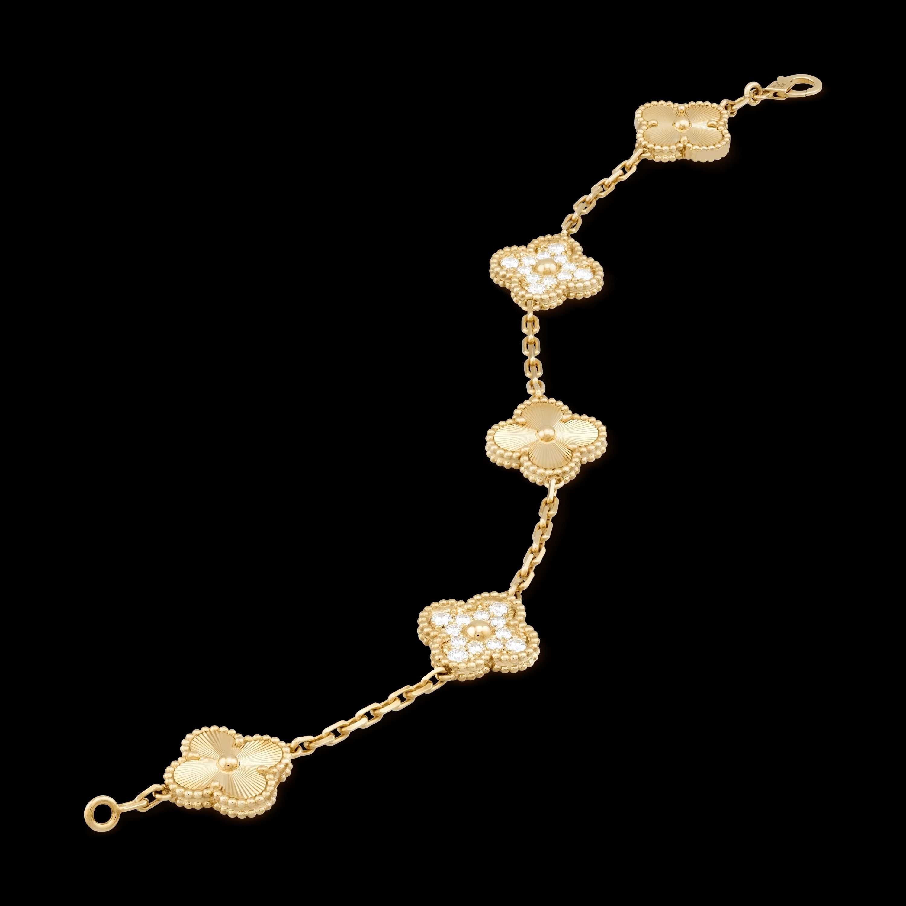 Van Cleef & Arpels VCA Silver Diamond 5 Vintage Alhambra Дамска Гривна