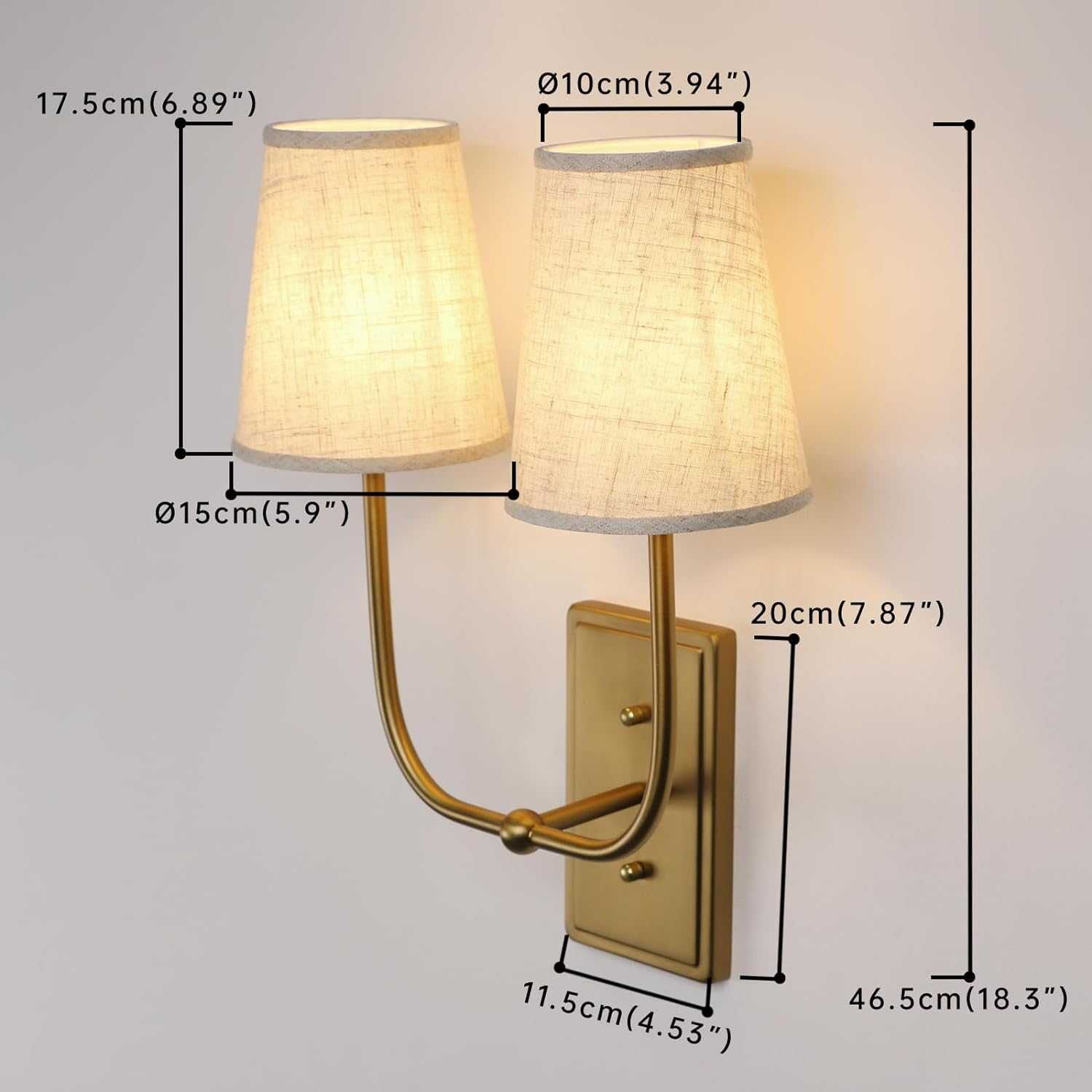 JIMUBEAM ретро стенна лампа, 2 светлини, абажури от ленена тъкан