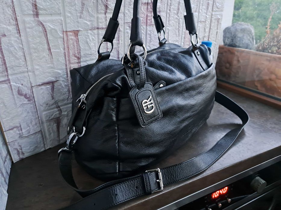 дамска чанта Georges Rech,черна кожена торба-естествена кожа