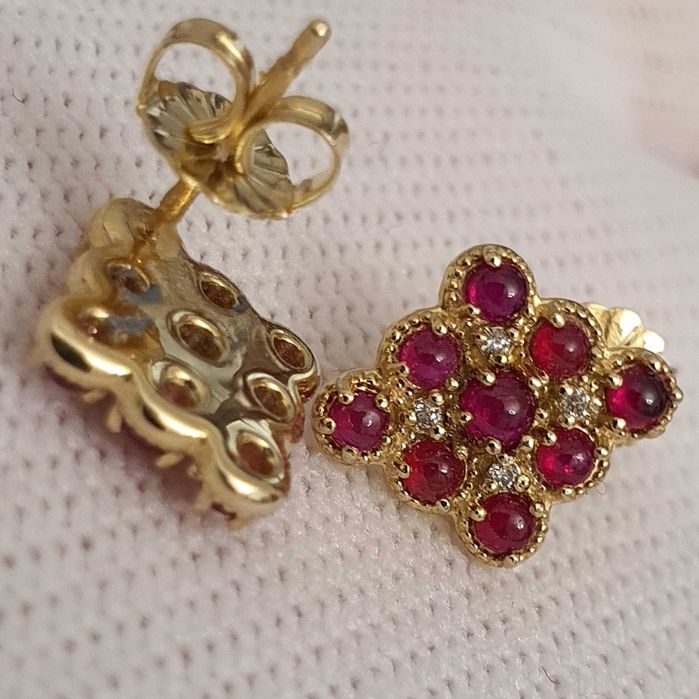 cercei aur 14k cu diamante si top rubine naturale