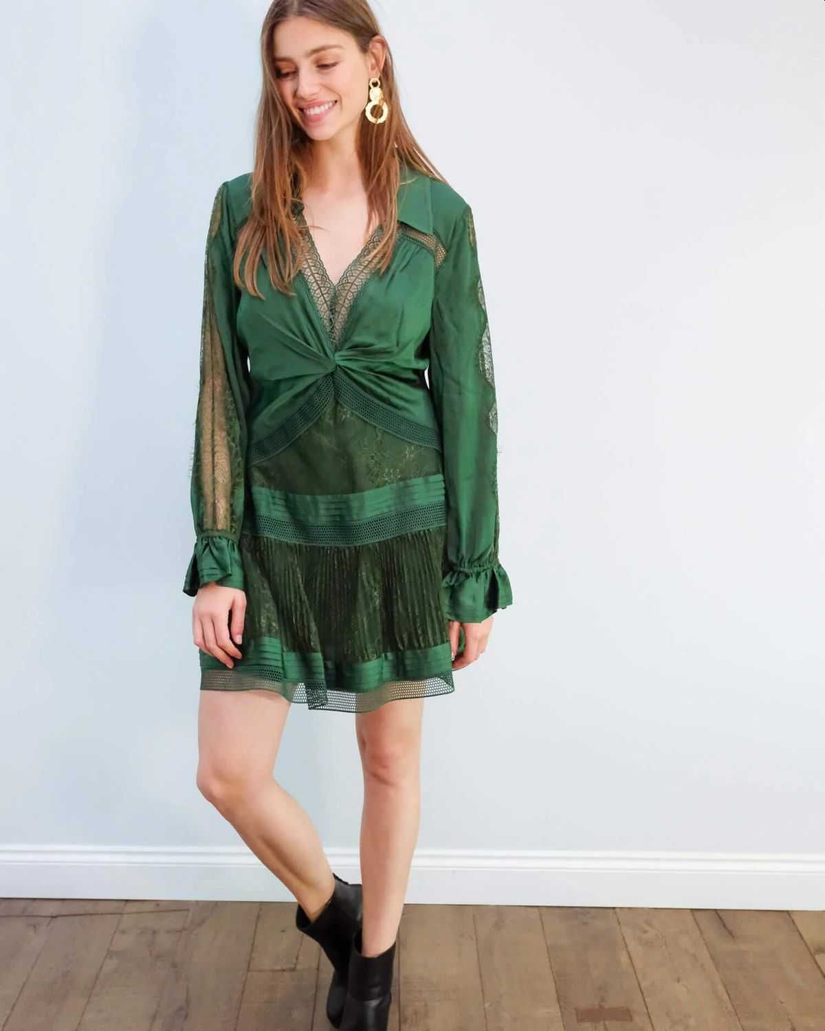 SELF-PORTRAIT green lace trim mini dress