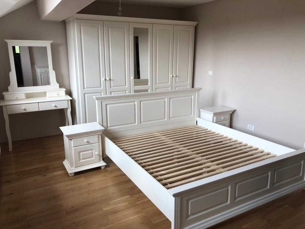Pat dormitor lemn masiv Bucovina, 140x200 cm, alb