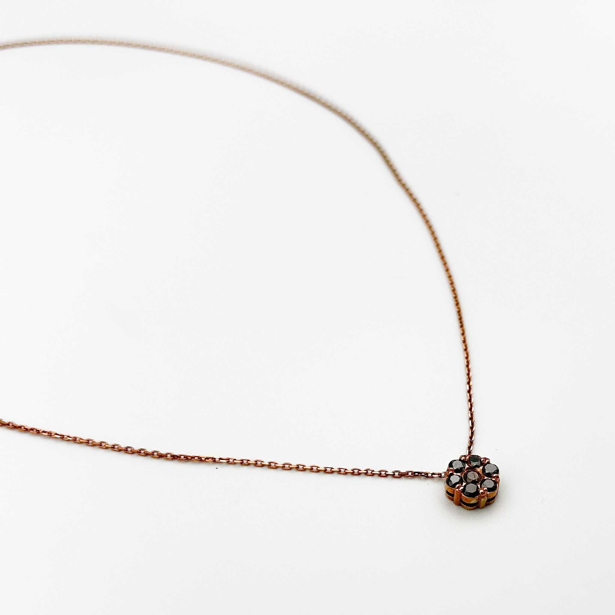 Lant + Pandantiv din aur roz de 18K cu diamante naturale negre