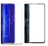 Husa Silicon 0.2 Clear / Neagra + Folie Sticla 22D Huawei Nova 5T