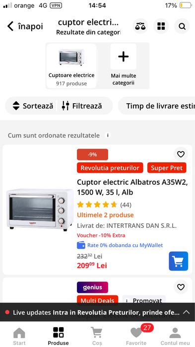 Cuptor electric Albatros A35W2, 1500 W, 35 l, Alb