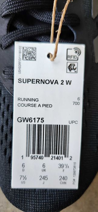 ADIDASI Adidas Supernova 2W Black ORIGINALI SUA noi unisex nr 39 1/3