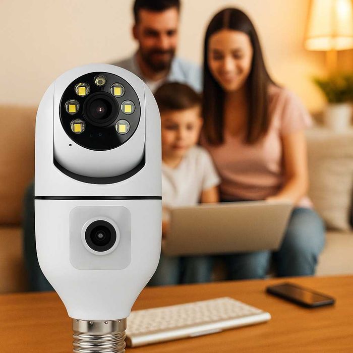 WiFi двойна IP камера за фасунга–Full HD 1080P, 355° въртене