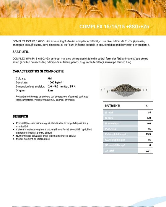 Complex Austria Linz NPK 15 15 15 + 8 % so³ + zinc