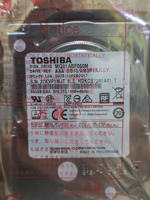 Hdd 500GB Tochiba 2,5 inch
