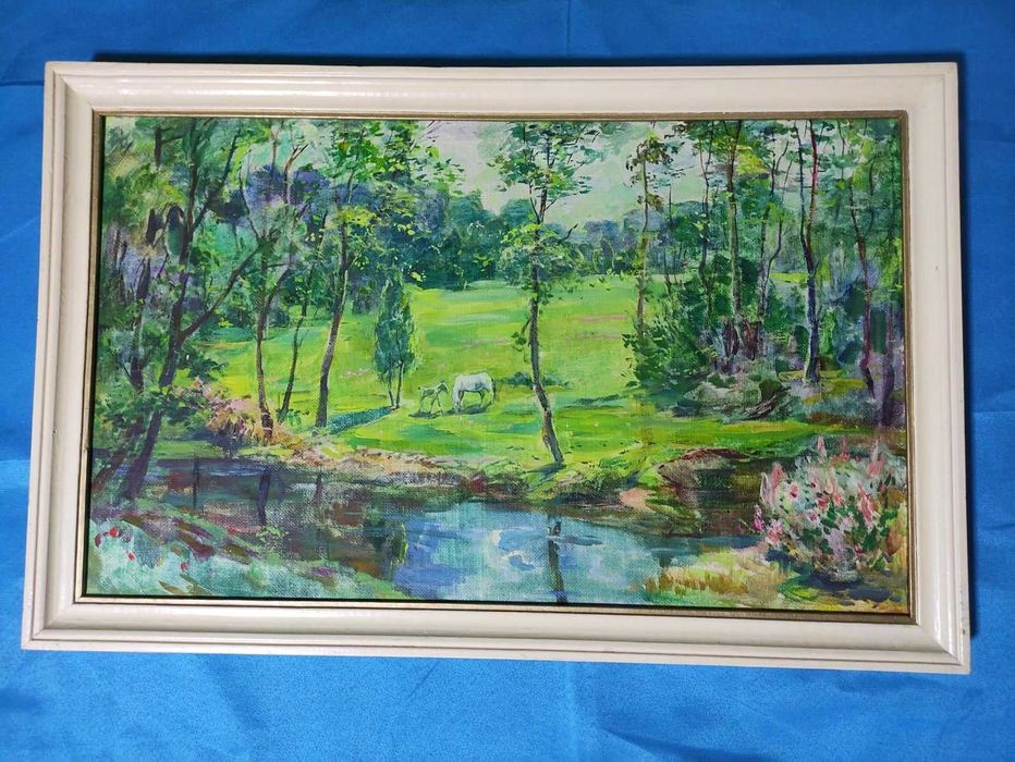 Картина "Белая лошадь с жеребенком". Холст. Масло.  (Холуев В.Ф./2001)