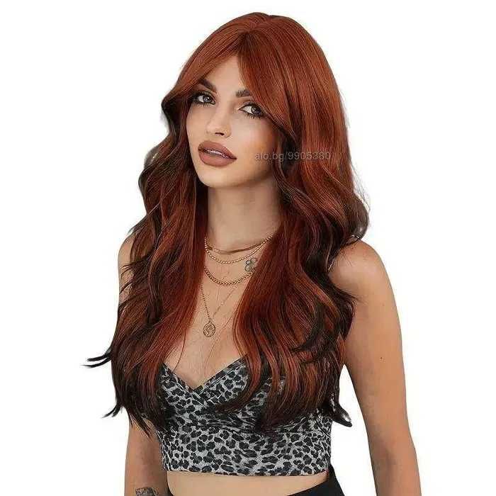 Кафява перука с черни краища и бретон