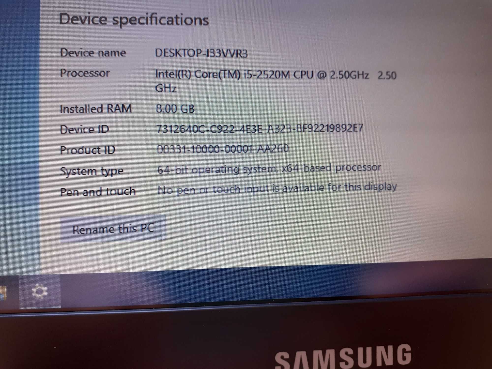 12.5" Samsung NP410B2B I5 / 8Gb / SSD Laptop