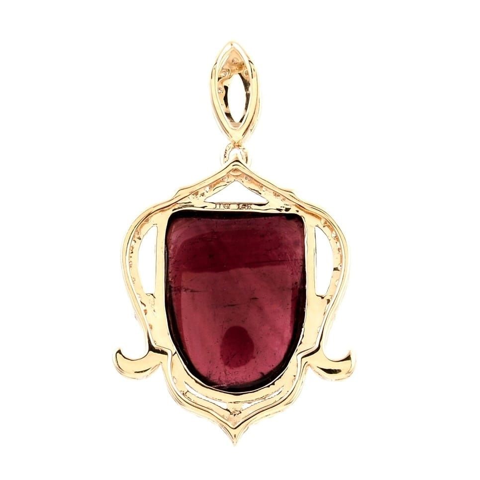 Pandantiv din aur 18K cu rubellit natural 5.96 ct și diamante –