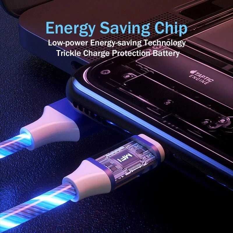 Cablu de Incarcare Type C, Micro USB, Apple Lightning cu LED-uri RGB
