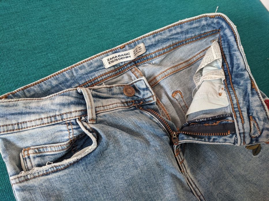 Blugi broderie maci Zara Basic, XS 32-34