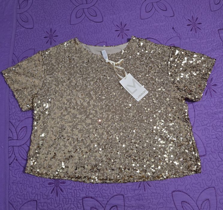 Tricou paiete aurii Lamiar în stil de sarbatoare marime universala
