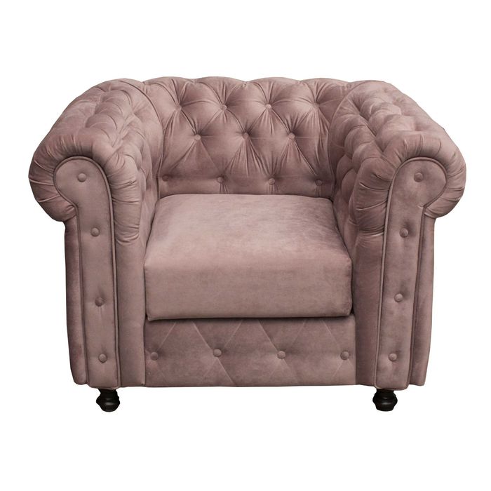 Fotoliu Chesterfield, fix, stofa, roz prafuit