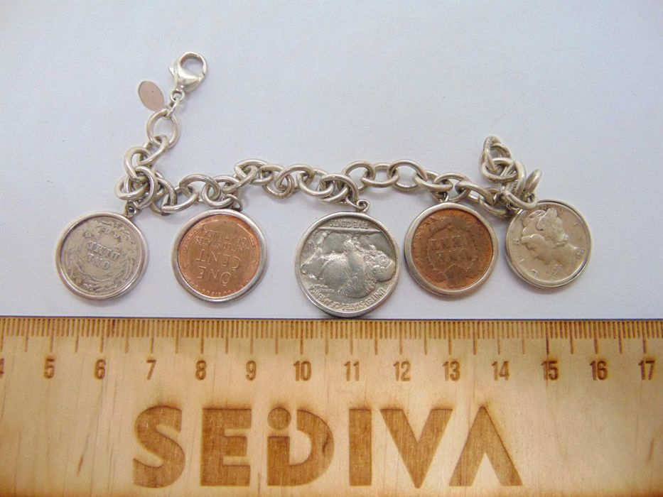 Bratara din argint cu charm uri monede Sua