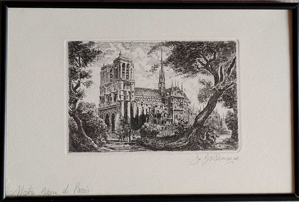 Стара френска литография . Нотрдам де Париж.