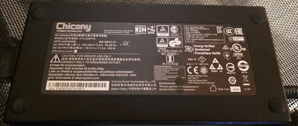 Incarcator original laptop Acer Predator 19.5V 11.8A 230W (7.4x5.0)