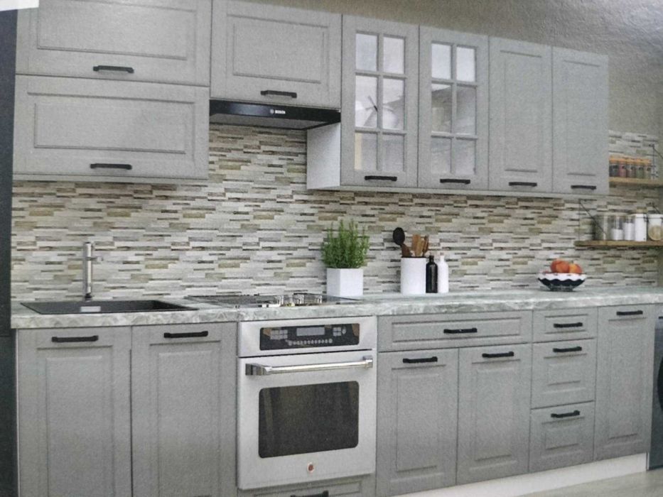 bucatarie modulara colt (sau nu)  corpuri mdf alb, gri, crem