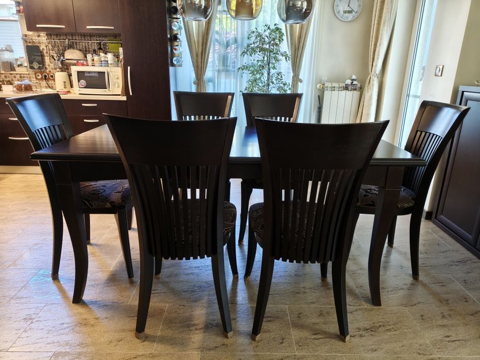 Трапезна маса и столове, разтегаема, масивно дърво, венге