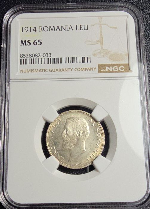 Moneda 1 leu 1914 MS65 eroare