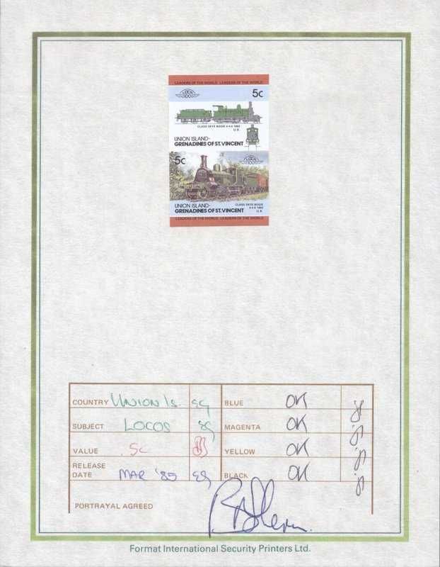St. Vincent Grenadines 1985 Trains Progressive Proofs Signed to 5C