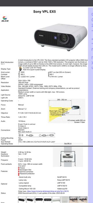 Proiector SONY VPL-EX5 2000 lumeni, 1024x768
