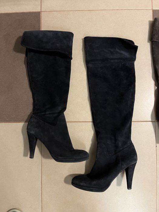 Ботуши от естествен велур тъмно сини и кафяви, номер 39