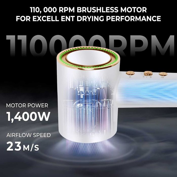 UKLISS 1400W сешоар за бързо съхнене, 110 000 оборота в минута