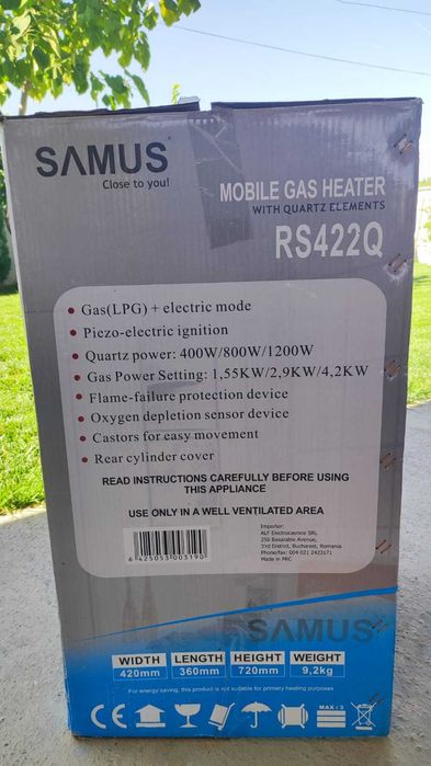 Sobă mobilă pe gaz + quartz SAMUS RS422Q, aproape nouă
