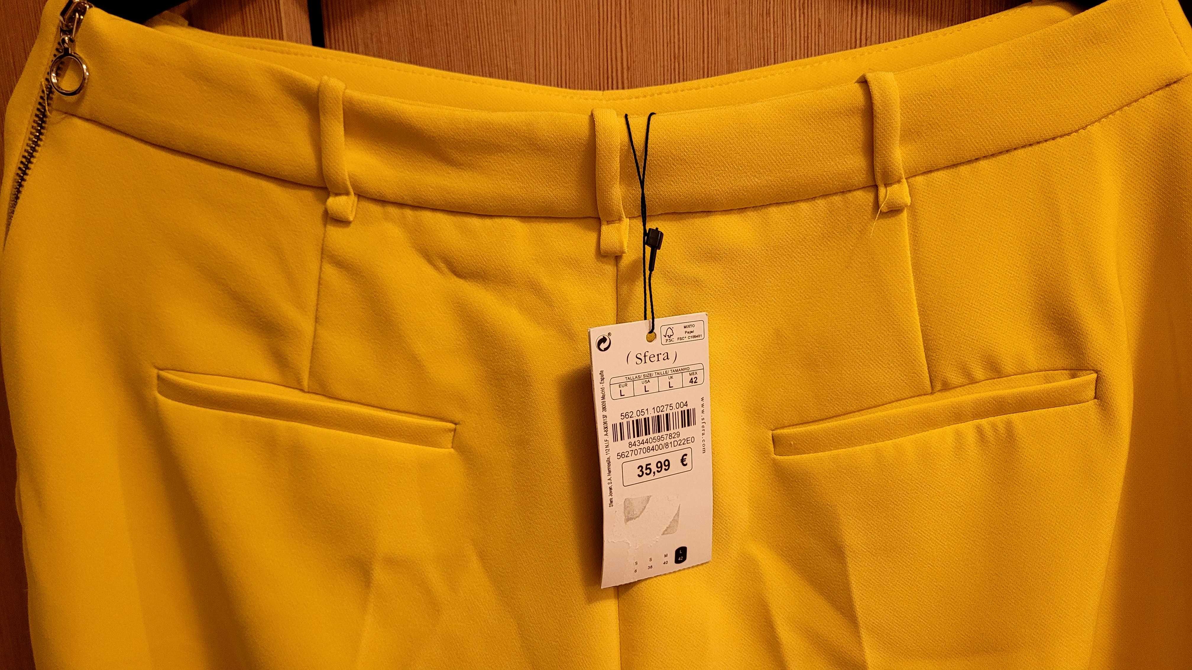Pantaloni dama Sfera galben aprins, talie inalta noi, L /42, 60 ron