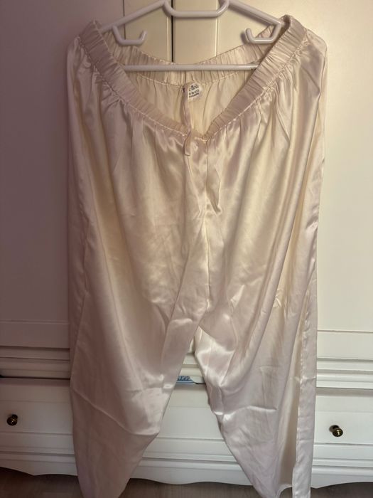 Pantalon pijama dama din matase naturala alb ivory