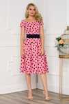 Rochie LaDonna roz imprimata cu buline bleumarin