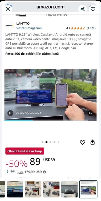 Sistem multimedia auto cu cameră față/spate și CarPlay. Android Nou