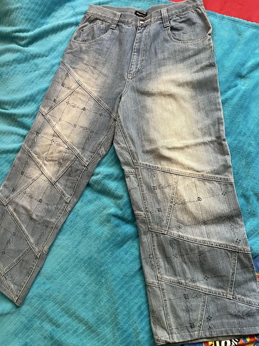 Flashlights Light Denim Baggy Jeans OM Print