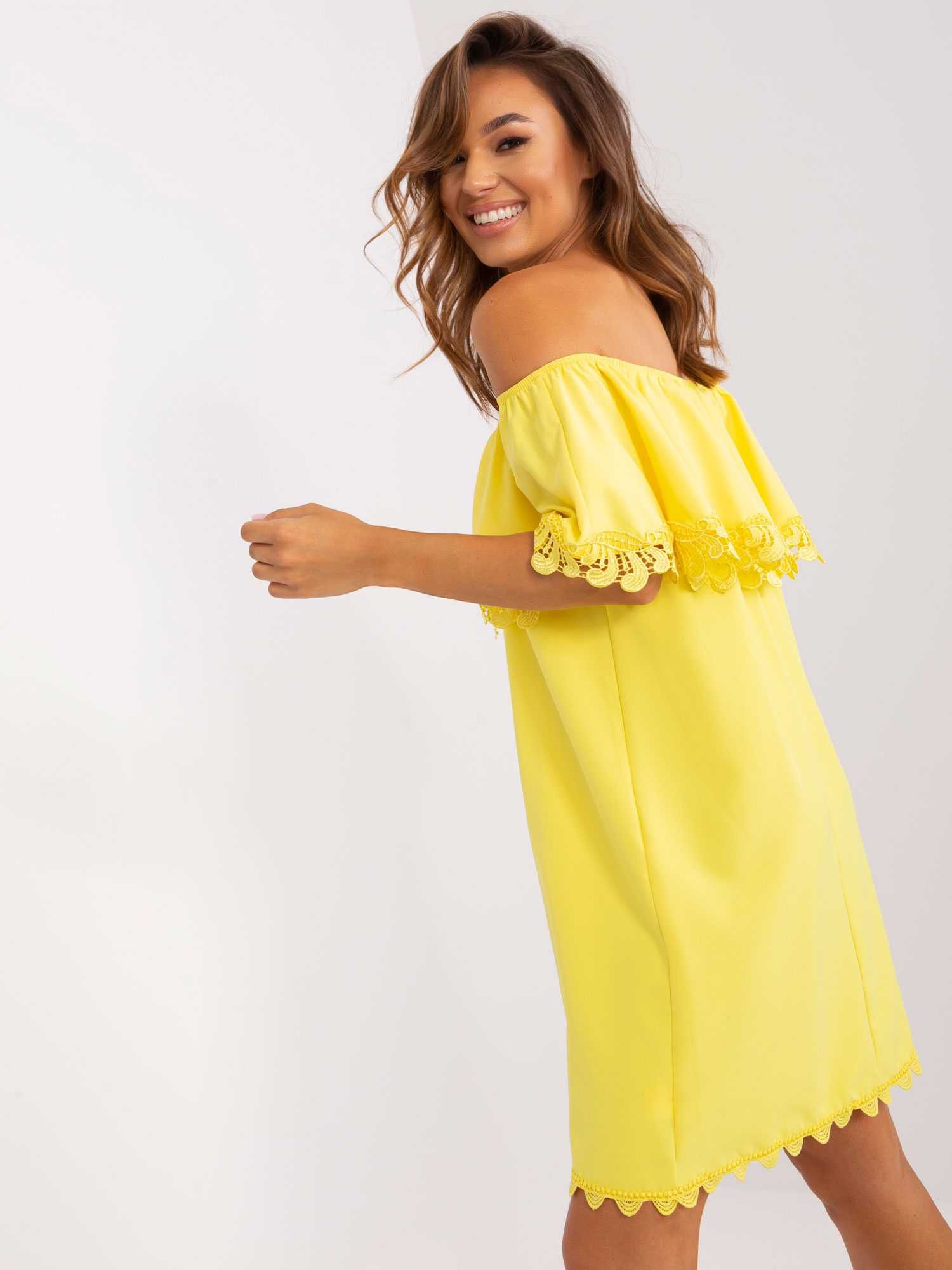 XL НОВА Жълта испанска рокля с жабо