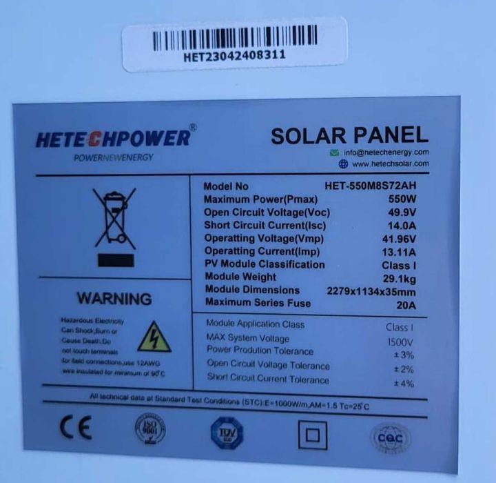 Panou Solar Fotovoltaic 550 W Perc Monocristalin Eficienta 21,3%